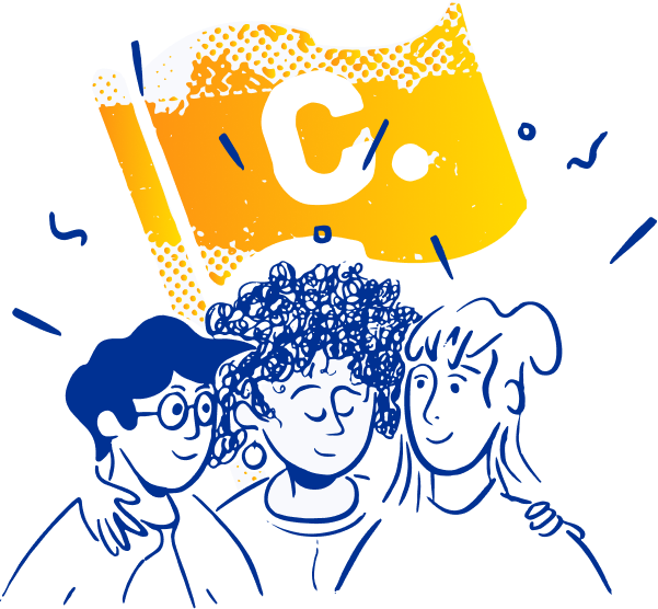 Group of three people with arms around each other, under a Change.org flag logo.